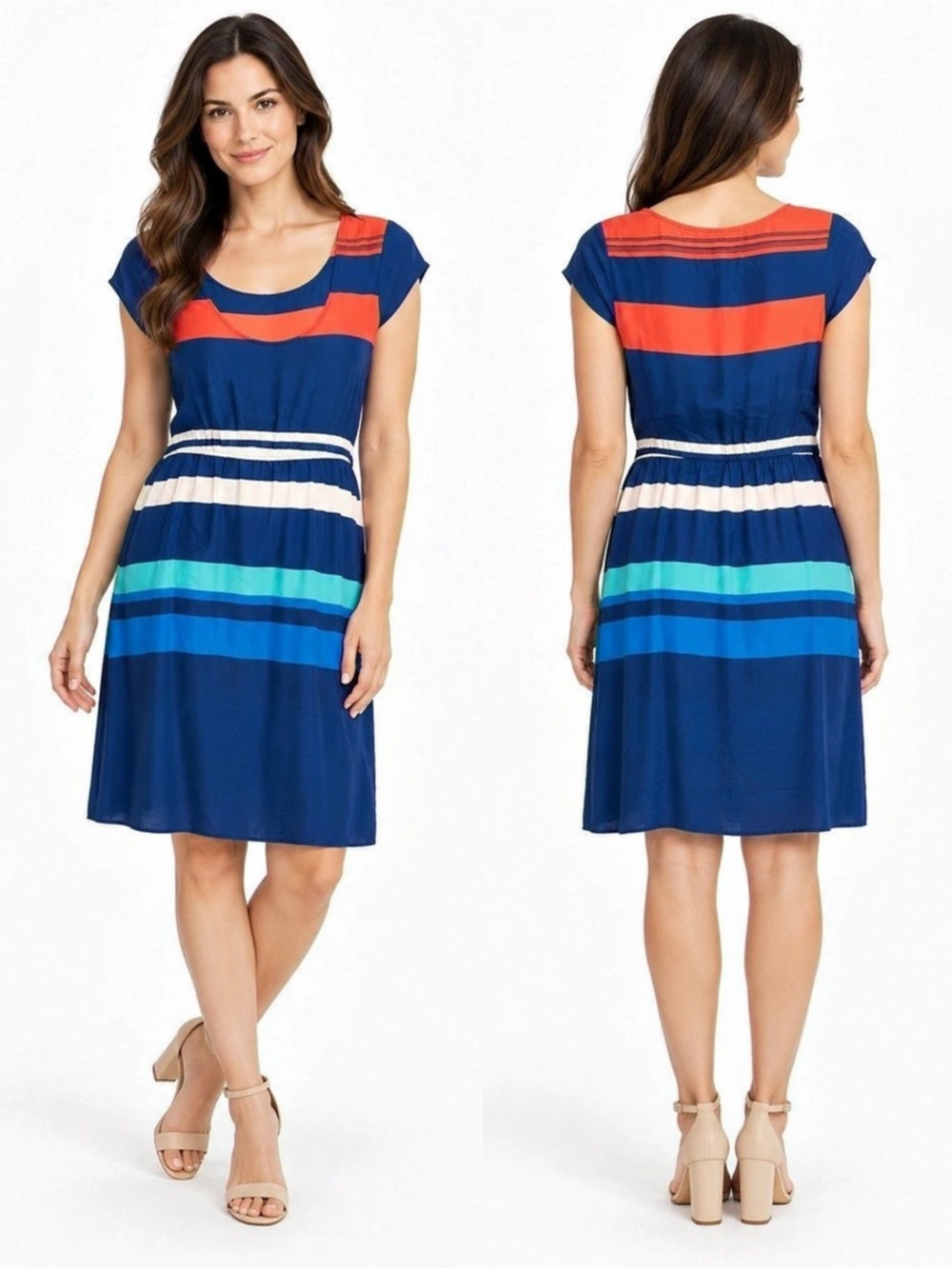 Presley Skye 100% Silk Colorblock Striped Dress Size Large